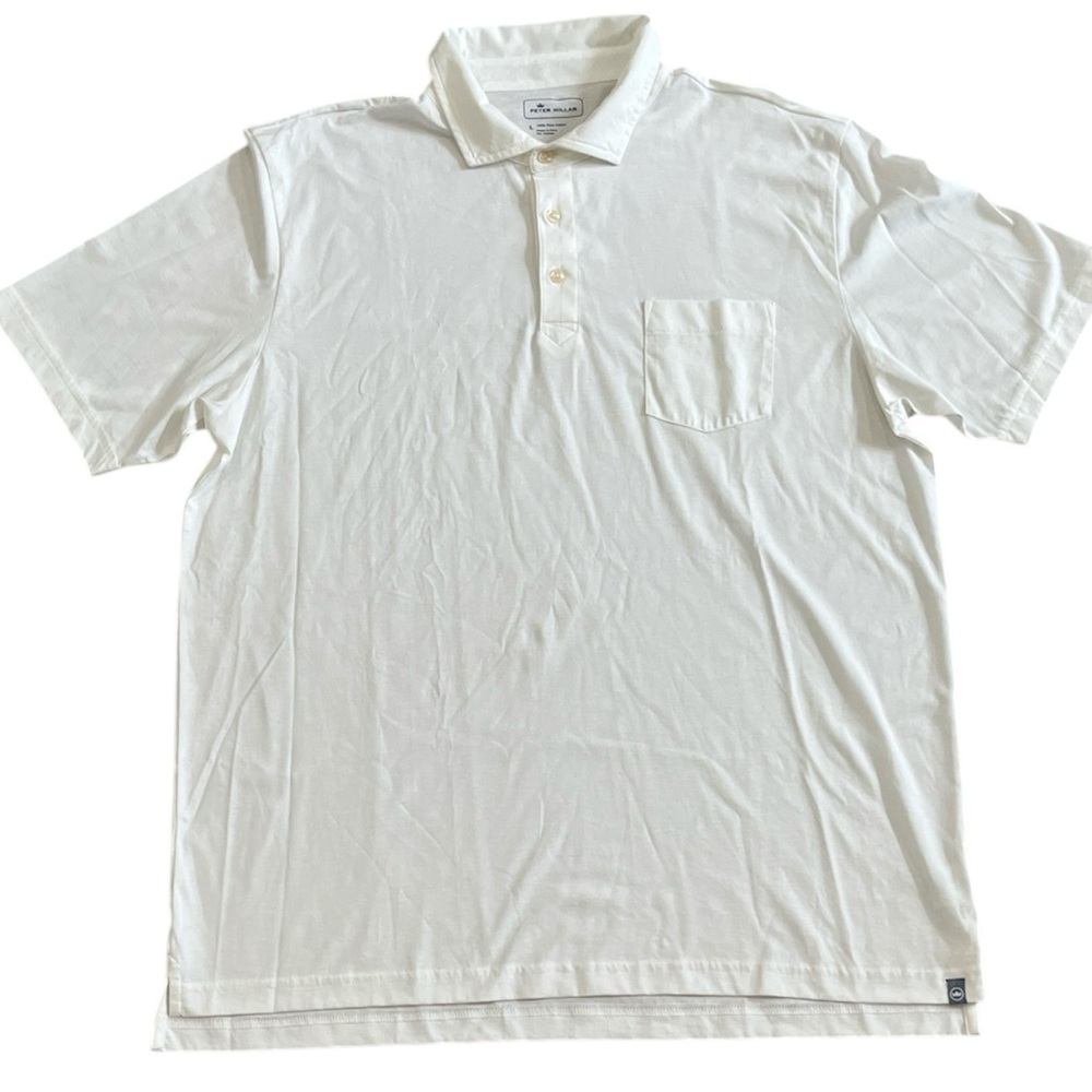 Peter Millar 100% Pima Cotton White Polo‎ Short Sleeve Shirt Top Men’s L Classic
